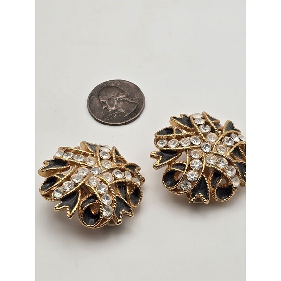 Vintage St. John Large Statement Earrings – Gold-Tone with Ribbon Design & Clear - Picture 1 of 10